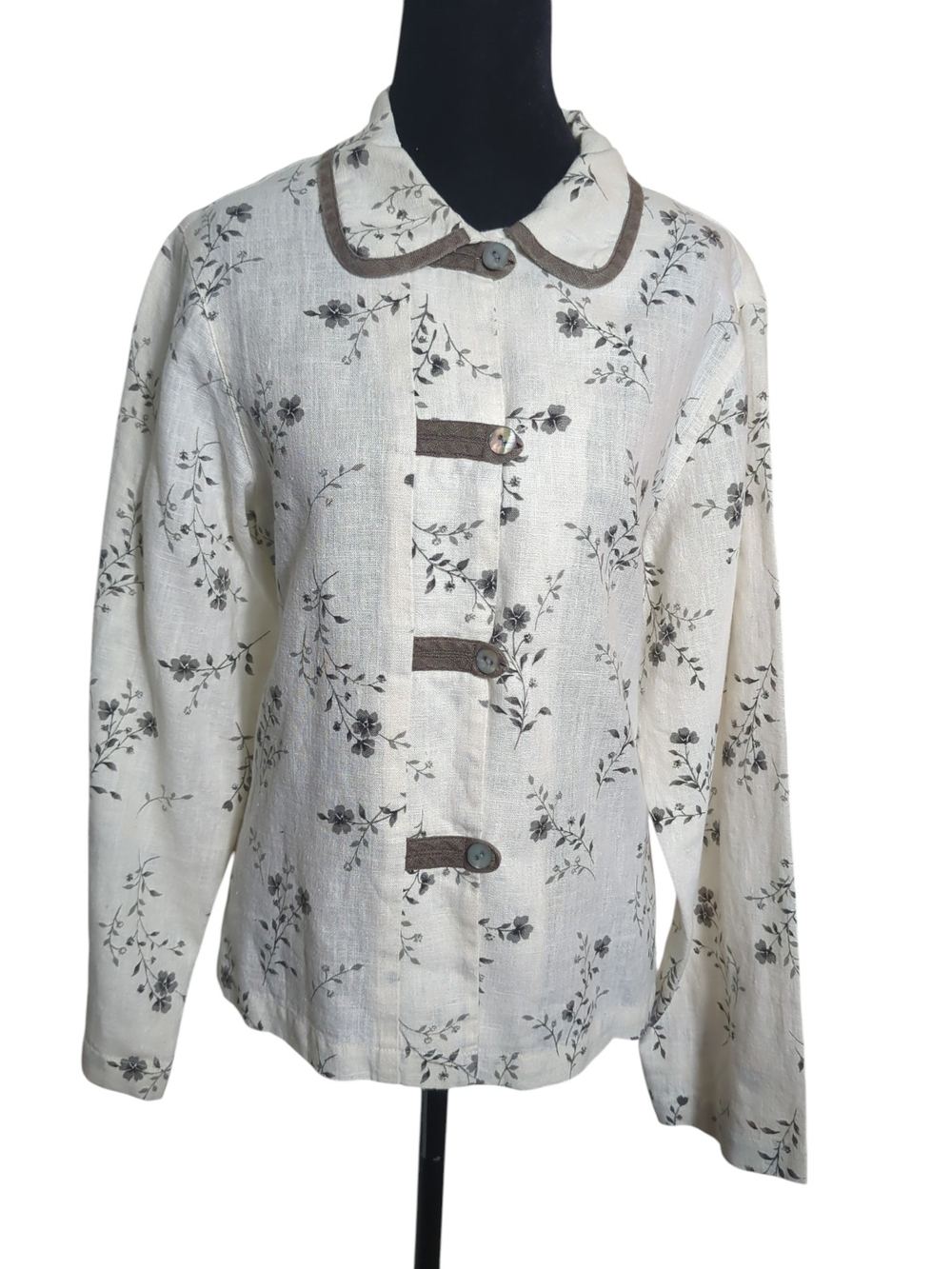 Jessica Howard 100% Linen Floral Jacket Top Medium Cottagecore Coastal Grandma